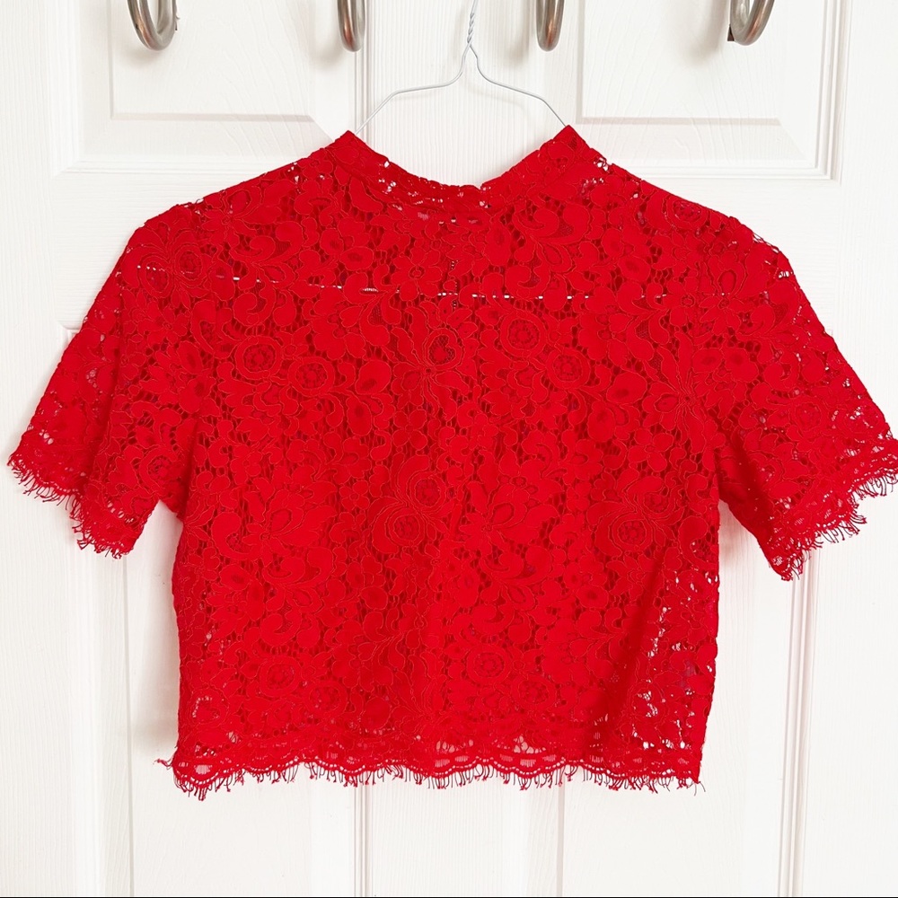 Express | Red Lace Crop Top